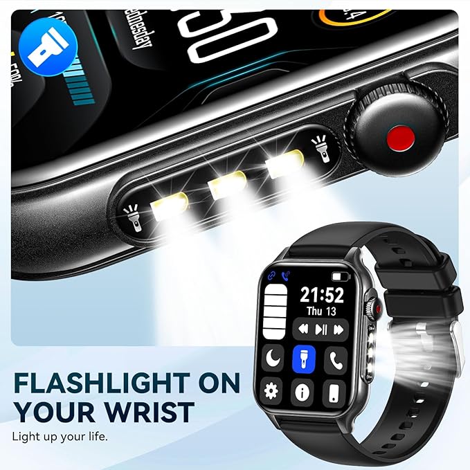 Smart Watches for Women Men (Answer/Make Call) with LED Flashlight, 1.96" HD Touch Screen Fitness Tracker with Heart Rate Sleep Monitor, Waterproof Smartwatch with 100+ Sports Modes