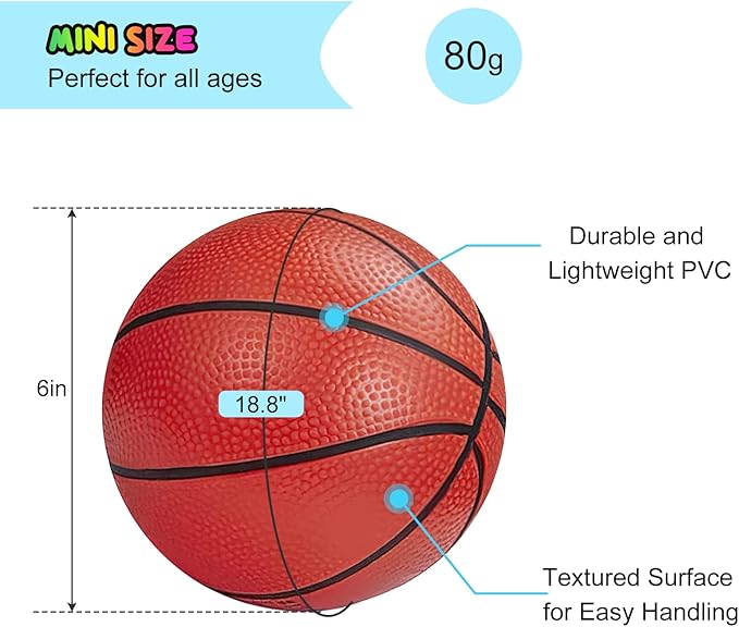 Mini Basketballs,3 Pack 6" Inch Small Basketball Set with Pump Over The Door Mini Hoop Basketball Replacement Toy for Toddlers,Kids,Teenagers for Pool,Indoors,Outdoors