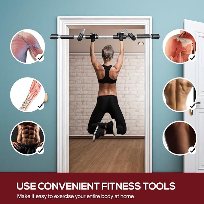 GYE Doorway Pull Up Bar for Home Gym, Adjustable Width, Heavy-Duty Steel,Max Limit 440 lbs Upper Body Fitness Workout Bar with Foam Grips,Indoor Portable Upper Body Workout Bar for Strength Training