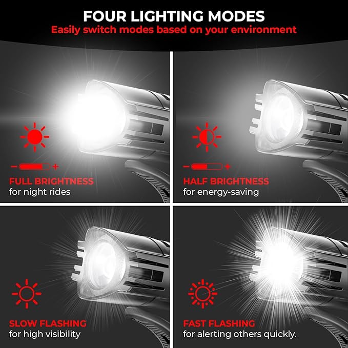 Bike Light Set for Night Riding | USB Rechargeable Ultra-Bright Front Headlight and Back Tail Lights | 4 Light Modes Mountain Bicycle Flash Accessories | Easy Installation for Men, Women, Kids