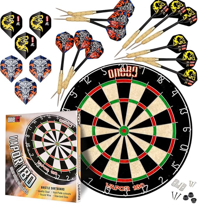 Vapor 180 Bristle Dartboard Staple Free Bullseye Steeltip Darts Extra Flights