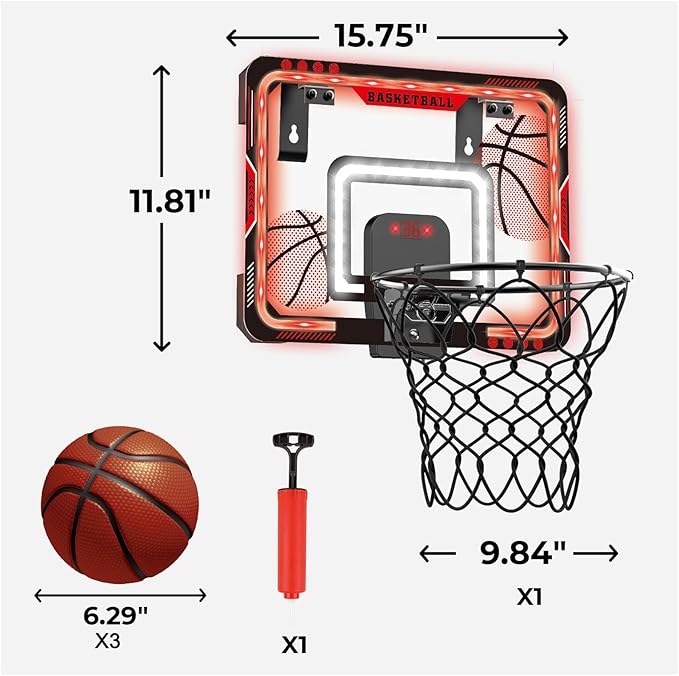 Mini Basketball Hoops - Indoor Over The Door Mini Hoop with Scoreboard & Ball Sets, Perfect Game Accessory for Teens and Adults Bedroom + Office, Basketball Hoop Toys for 8 9 10 11 12 Boys Girls