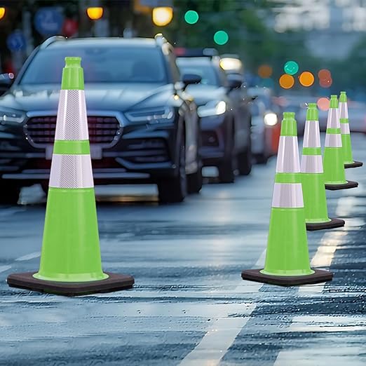 4 Pack 28" Green Traffic Safety Cones with Weighted Black Base – High-Visibility PVC Cones for Construction Sites, Parking Lots & Crowd Control (28 inch -4 Pack)