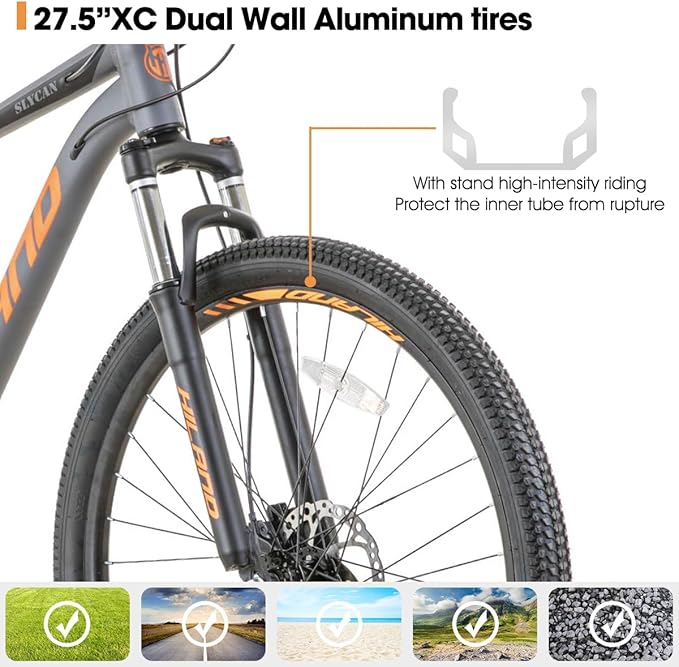 HILAND 27.5 inch Mountain Bike 21 Speeds, Lock-Out Suspension Fork, Aluminum Frame Hydraulic Disc-Brake for Men Women Mens MTB Bicycle Adlut Bike
