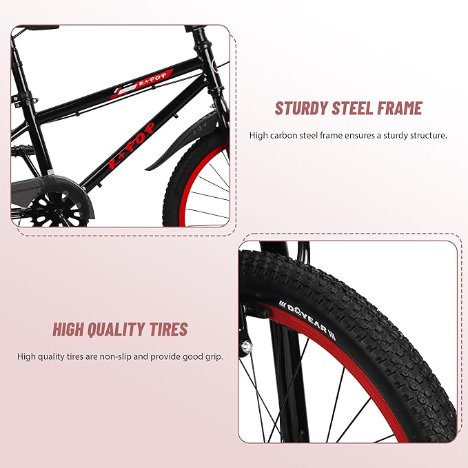 20 Inch Freestyle BMX Bike Bicycles, 20 Inch Boys Bikes Kid Bicycle for 7-12 Years Old Kid and Beginner Level Rider, Single Speed, Outdoor Cycling Bike Kids Mountain Bike, Multiple Colors