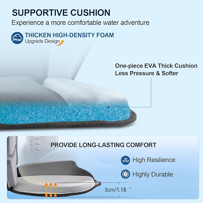 Thickened Kayak Seat with Back Support, Sit On Top Cushioned Canoe Backrest Molded Foam Seat for SUP Paddle Board Fishing Boat Long Trip