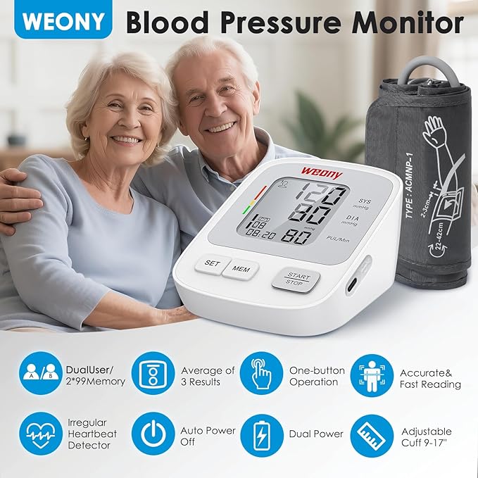Blood Pressure Monitors for Home Use Adjustable Arm Blood Pressure Cuff 9-17in, 2 * 99 Sets Memory Digital Automatic Arm Blood Pressure Machine, Large BP Cuff Automatic Upper Arm with USB Cable