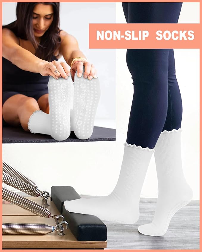 6 Pairs Grip Pilates Socks for Women, Non-slip Yoga Athletic Socks for Barre Ballet Barefoot Workout Hospital