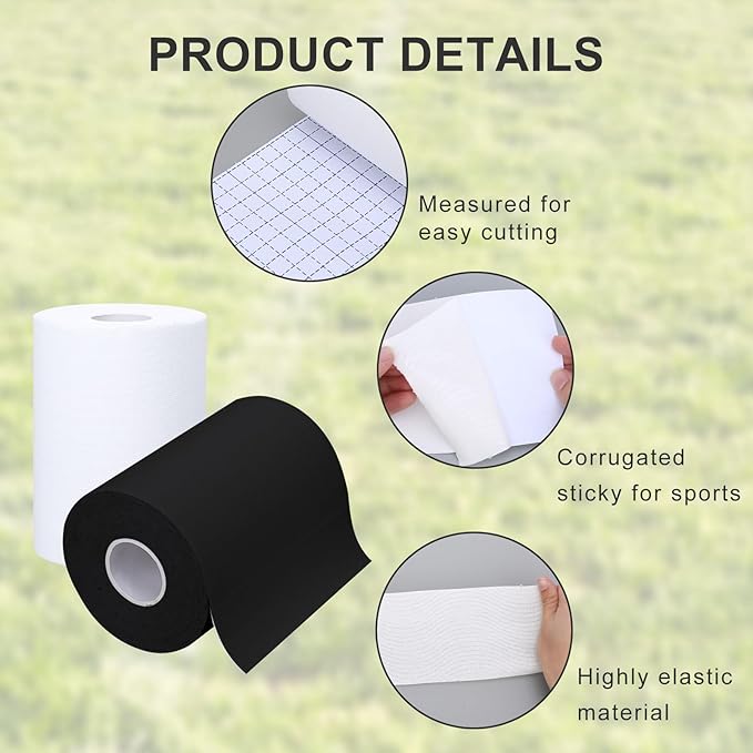 2 Rolls Football Turf Tape, 4 in X 10.9 Yd Extra Wide White Black Turf Tape Football, Flexible, Breathable, Easy to Cut Kinesiology Tape, Athletic Arm Tape Protect Elbows from Turf Burn(Black,White)