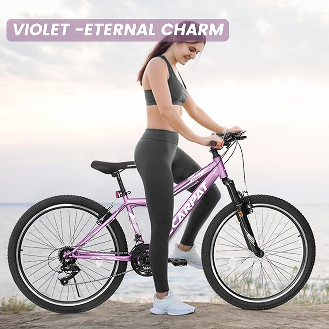 24 26 Inch Women Girls Mountain Bike, Disc/V Brakes 21 Speeds Women Bike, Sturdy Steel Frame and Suspension Fork, Stylish Adult and Teens Bicycle for Urban Trail Snow Commuter