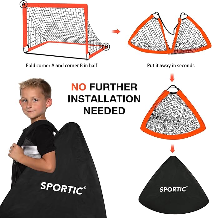 2 Pack 4' x 3' Soccer Goal Net Set, Pop Up Kids Practice Soccer Goals for Indoor and Outdoor.Portable Soccer Net with Carrying Bag & Ground Pegs, Perfect for Backyard, Field, Court