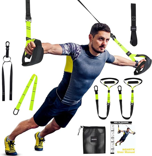 Home Suspension Training Kit with Suspension Trainer, Straps & Bands – Adjustable Full-Body Workout System for Home Gym, Yoga, Pilates, Travel | Compact Design