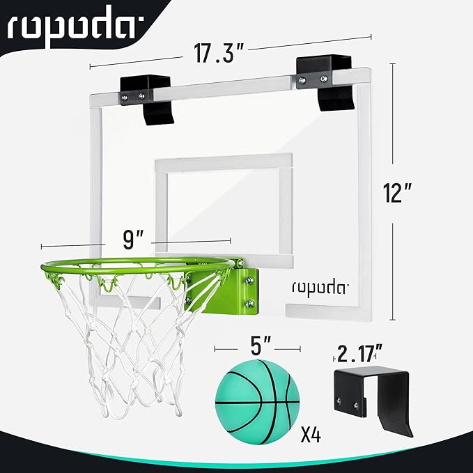 ropoda Mini Basketball Hoop - Glow in The Dark, Over The Door Basketball Hoop Indoor, Indoor Basketball Hoop Backboards for Teens and Adults, Mini Hoop for Kids with 4 Balls and Pump