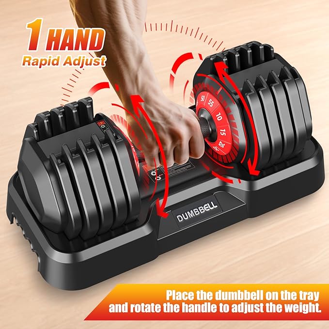 25/52.5/55LBS Adjustable Dumbbells Set with Anti-Slip Handle, Fast Adjust Weight Dumbbells Set with Dual Safety Locking System, Versatile Weights Set for Women & Men Full Body Workout Fitness, Compact Size Space Saving for home gym