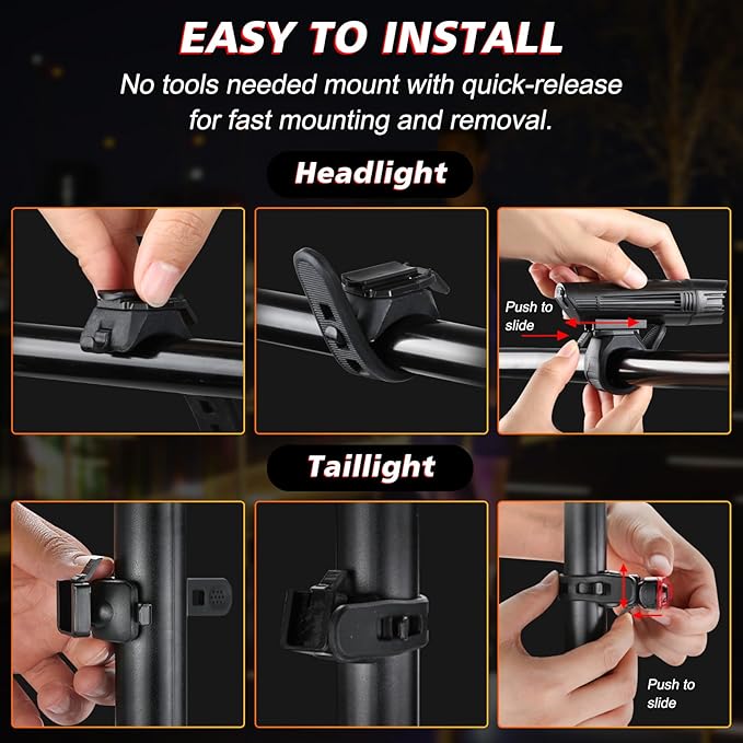 Ascher Ultra Bright USB Rechargeable Bike Light Set, Powerful Bicycle Front Headlight and Back Taillight, 4 Light Modes, Easy to Install for Men Women Kids Road Mountain Cycling Black