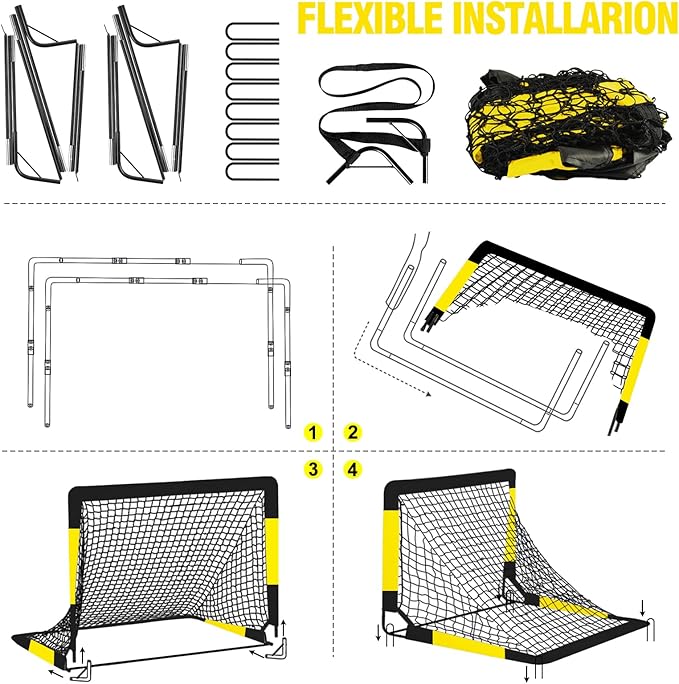 Kids Soccer Goal for Backyard Set - 2 Set of 7X5 / 6X4 ft Toddler Soccer Nets Training Equipment, Soccer Ball, Pop Up Portable Soccer Set for Kids and Youth Games and Training Goals Ages 3-16 Gift