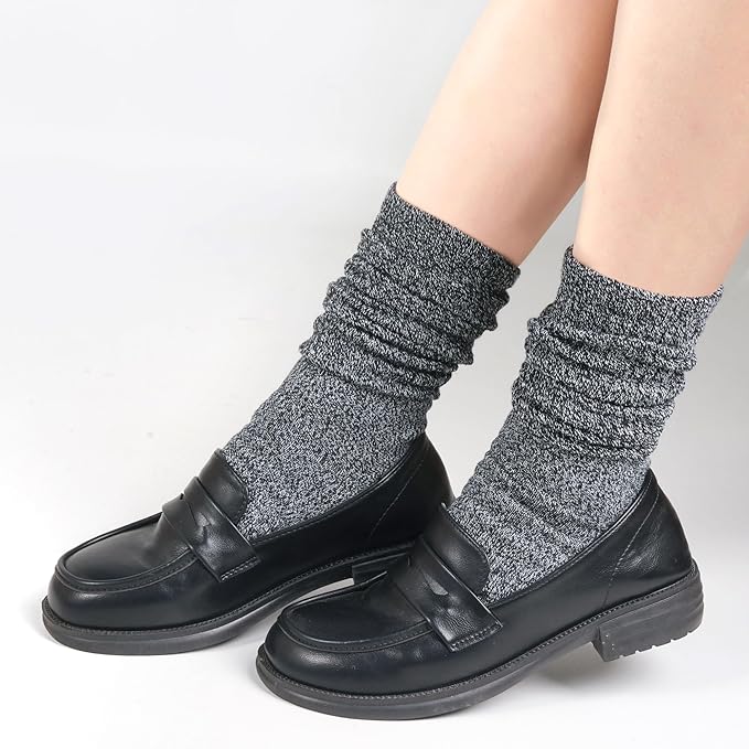 Grip Pilates Socks for Women, Yoga Slouch Socks with Grip for Barre Workout Hospital Long Scrunch Slipper Socks