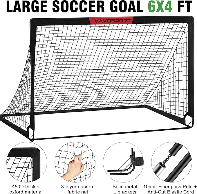 Soccer Goal, 2 of 6'x4' Kids Soccer Goals for Backyard Set, Portable Pop Up Soccer Net, Practice Soccer Training Equipment with Ball, Cones for Toddler,Youth Sports Outdoor Games Yard Play