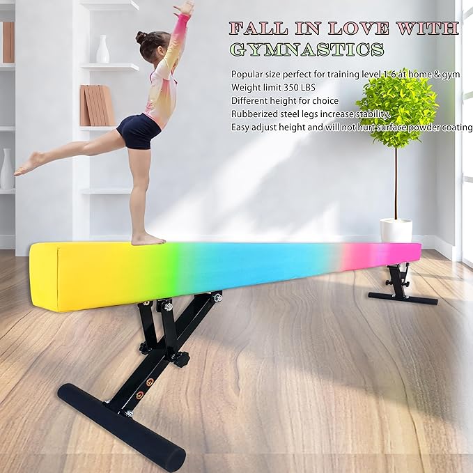 Adjustable Balance Beam Gymnastics Beam 8 FT Adjustable Height Beams for Kids, High and Low Floor Beams,Gymnastics Equipment for Kids Adults Training at Home and Gym Center