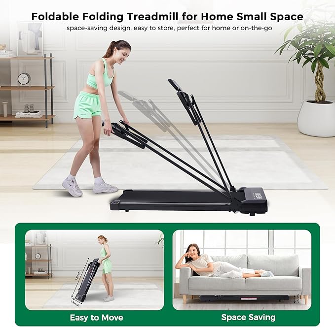 Compact Walking Pad with Handle Bar, Foldable Electric Treadmill with Handles and 3.5HP Powerful Motor, Portable Small Walking Pads Treadmill for Home Small Spaces,400LBS Weight Capacity