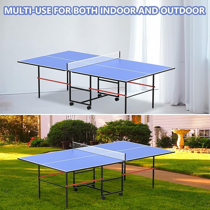 Portable Ping Pong Table, Mid-Size Foldable Table Tennis Table w/Net, 2 Paddles, 3 Balls, Table Tennis Table for Indoor Outdoor, Ping Pong Tablefor Kids Family Holiday Sports