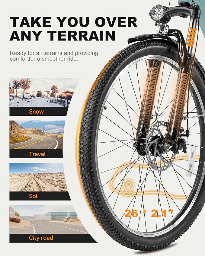 Cores Electric Bike for Adults, 26" Electric Commuter Bike with 1200W Peak Motor, 28MPH 70 Miles Max, 48V 576Wh Removable Battery, 7-Speed City Cruiser Mountain E Bike for Commuting