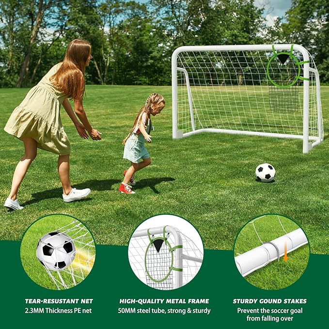 NAIZEA Soccer Goal - 12x6FT/16x7FT/10x6FT/8x6FT/6x4FT Soccer Goals for Backyard - Metal Soccer Goals for Youth Adult - Multiple Sizes Colors - Perfect for Games Indoor Outdoor Practice
