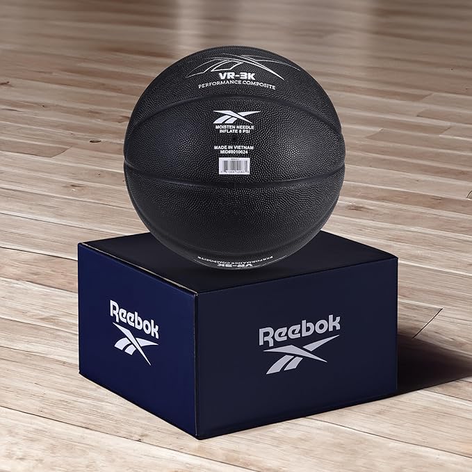 Reebok Official Size Basketball, Composite Leather, Anti-Slip Grip, Consistent Shape Retention, Includes Pump & Needle, VR-3K Black Series