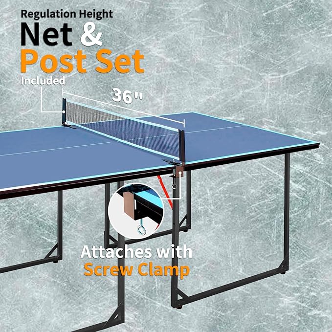 Ping Pong Table Foldable Table Tennis Table with Net, Table Tennis Paddles and Balls, 4.5FT/6FT/9FT MDF Multi-Use Family Game Table for Kid Teenager Adult, Compact & Portable