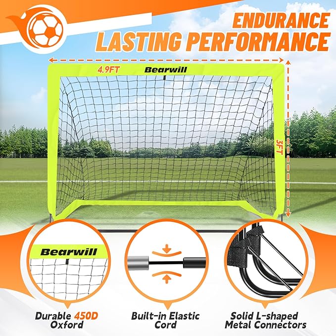 Soccer Goal, Kids Soccer Goals for Backyard Set of 2, 4x3ft Portable Soccer Goal Pop Up Soccer Net, Kids Soccer Net Training Equipment with Soccer Ball, Ladder, Cones, Targets