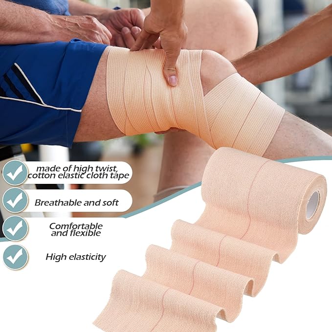 2 Rolls Adhesive Elastic Tape Bandage Tape Wrap Flexible Stretch Bandages for Sports Ankle, Knee and Wrist Sprains(Beige,4 Inch Wide)