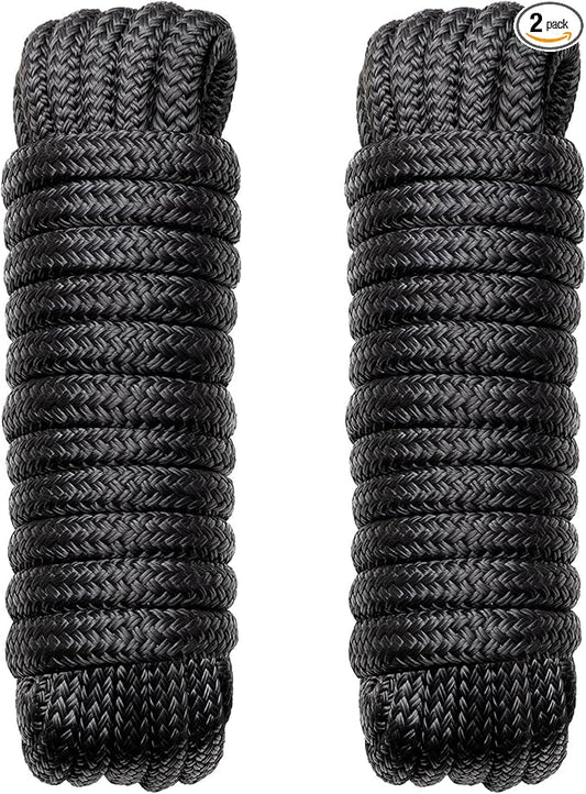 Boat Dock Lines Marine Rope - 5/8" x 35ft with Pre-Spliced 16" Loop Double Braided Nylon Ropes Bumper Tie Mooring Line for Boats Docking Pontoon Boating Accessories - 2 Pack