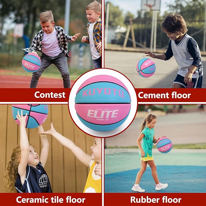 KUYOTQ Kids Toddler Youth Adult Size 3/4/5/6/7 Basketball 22/25.5/27.5/28.5/29.5" Thickened Rubber or Faux Leather Basketball for Boys Girls (Deflated)