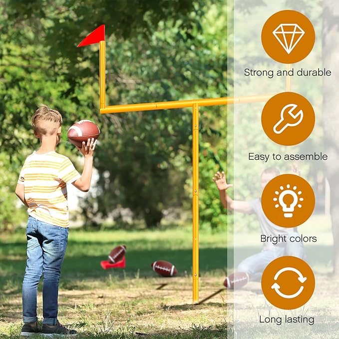 Jenaai 2 Pcs Field Goal Post Set With 4 Inflatable Footballs, 2 Kicking Tee, Pump - Kids Easy Assembly Sport Accessories 8 x 6 ft Adjustable Goal Post for Youth Backyard Game