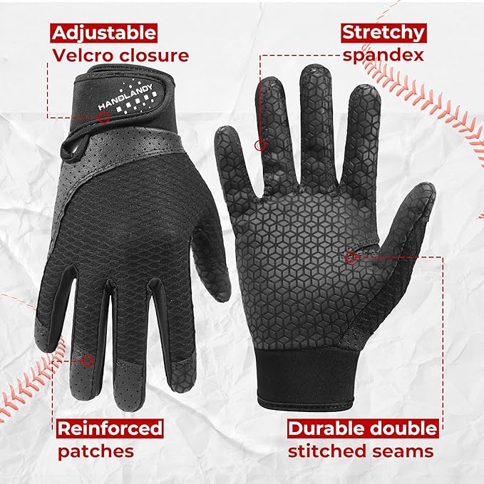 HANDLANDY Baseball Batting Gloves for Adult Youth, Grip Breathable Softball Batting Gloves Fit Men Kids Boys Girls