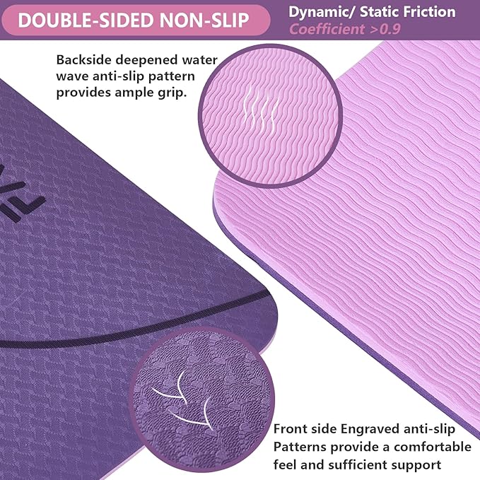 Yoga Mat Extra Thick 9MM, High Density Exercise Mats Non Slip for Home Workout, Pilates Mat with Strap for Women Men, Eco Friendly Mat Thick (9MM-NAVY-BLUE)