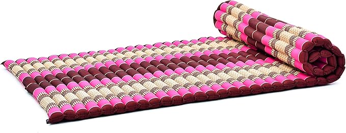 Leewadee - Kapok Roll Mat – Handcrafted Folding Sleep & Relaxation Mattress from Thailand, Ideal as Guest Bed, Camping Mat, Yoga Mat or Traditional Futon, 75 x 39 inches, Auburn Pink