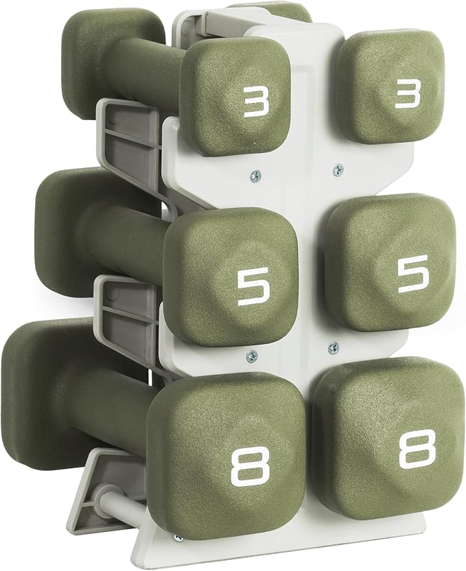Tone Fitness Neoprene Dumbbell Set with Storage Rack – Non-Slip, Anti-Roll Hand Weights for Home Gym Workouts | 20 lb, 32 lb, & 50 lb Options