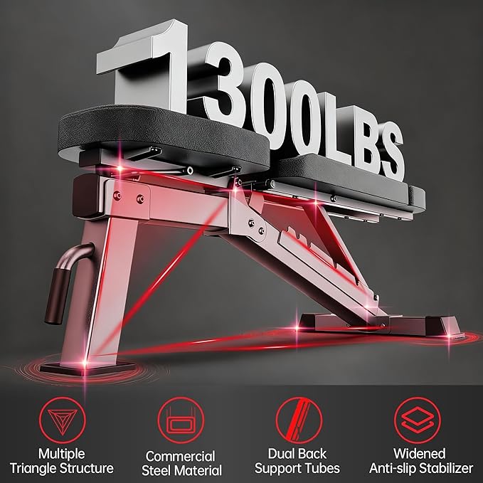 JOROTO MD80 Adjustable Weight Bench, 1000LB Heavy Duty Workout Bench Press for Home Gym, Commercial Grade Flat Incline Decline Strength Training Utility Bench with Wheels and Extended Backrest