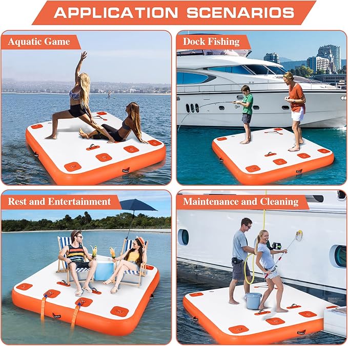 Inflatable Floating Dock, Swim Platform Floating Island Raft, Large Air Mat Inflatable Water Pad with None-Slip Surface for Lake Pool Beach Ocean