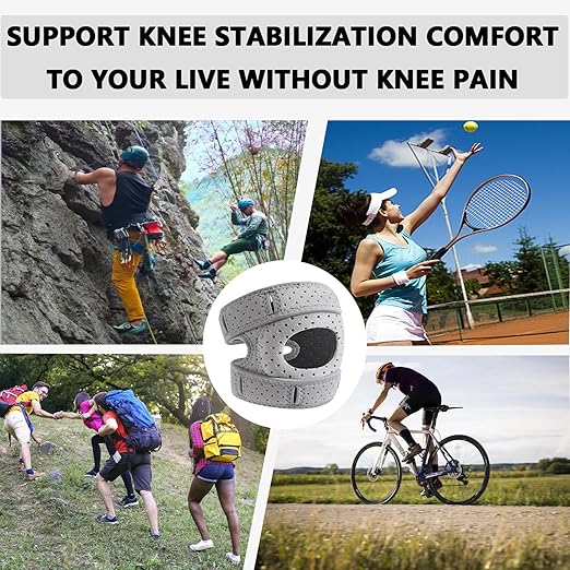 Knee Brace for Women Men Adjustable Support with Cushioned Silicone Pad Anatomical Cut Design for Men Women Athletic Training Patellar Tendon Support (Gray)
