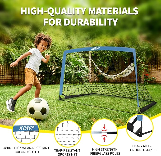 2 Pack Kids Soccer Goal for Backyard Set 5x3FT Portable Pop Up Soccer Net Training Equipment with Soccer Ball, Training Dice Mat, Cones and Carry Bag for Youth Toddler Teams Indoor Outdoor Sport Game