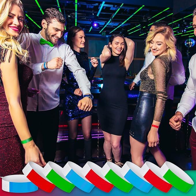 Tudomro 2400 Pack Neon Paper Wristbands Bulk - Waterproof, Lightweight, Adhesive - Concert, Events, Party for Hand Wrist Arm Identification(Red, Green, Blue)