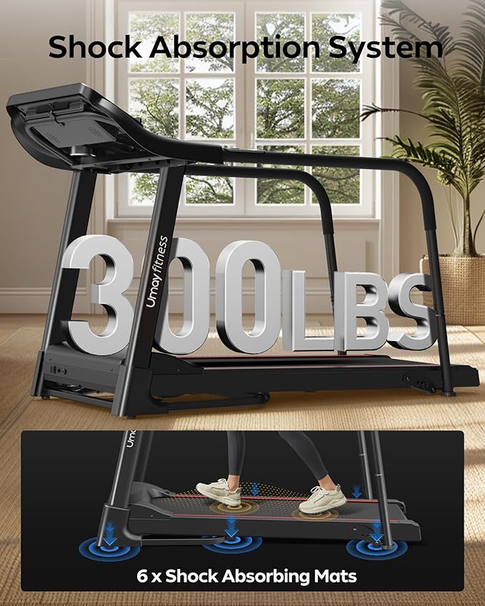 UMAY Fitness Treadmill with Incline, Foldable Compact Treadmills for Home with Pulse Sensors, Max 300/400 LBS Capacity, 3.0/3.5HP Quiet Brushless, Max 8.7 MPH