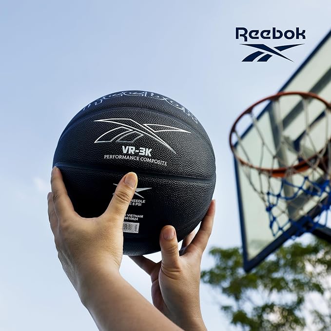 Reebok Official Size Basketball, Composite Leather, Anti-Slip Grip, Consistent Shape Retention, Includes Pump & Needle, VR-3K Black Series