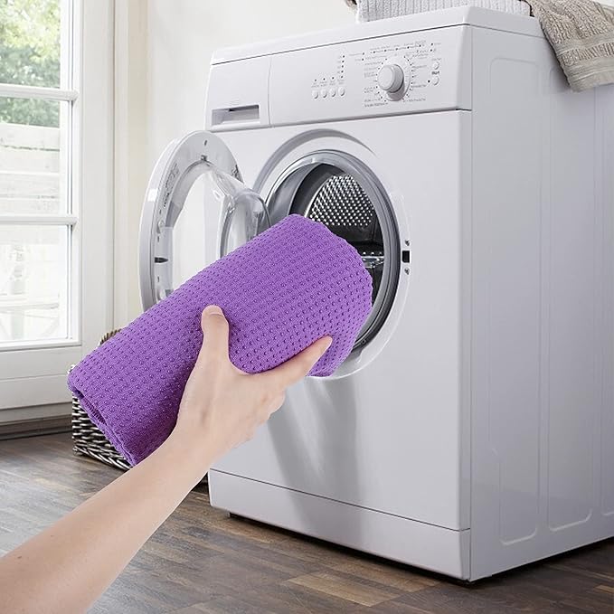 POLYTE Microfiber Hot Yoga Towel Mat with Non-Slip Silicone Grip and Secure Fit Elastic Straps, 24 x 72 in (Purple)