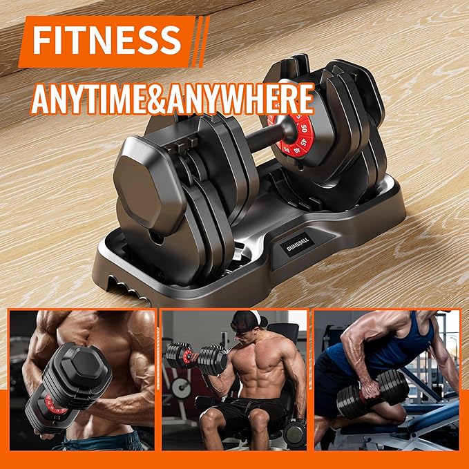 VEICK 25/55 lbs Adjustable Dumbbell with Anti-Slip Turning Handle, Fast Adjust Weight for Men Women, Exercise Equipment with Tray for Home Gym Full Body Workout Fitness