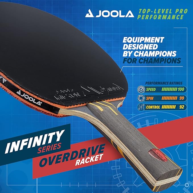JOOLA Infinity Overdrive - Professional Performance Ping Pong Paddle with Carbon Kevlar Technology - Black Rubber on Both Sides - Competition Table Tennis Racket for Advanced Training - Extreme Speed