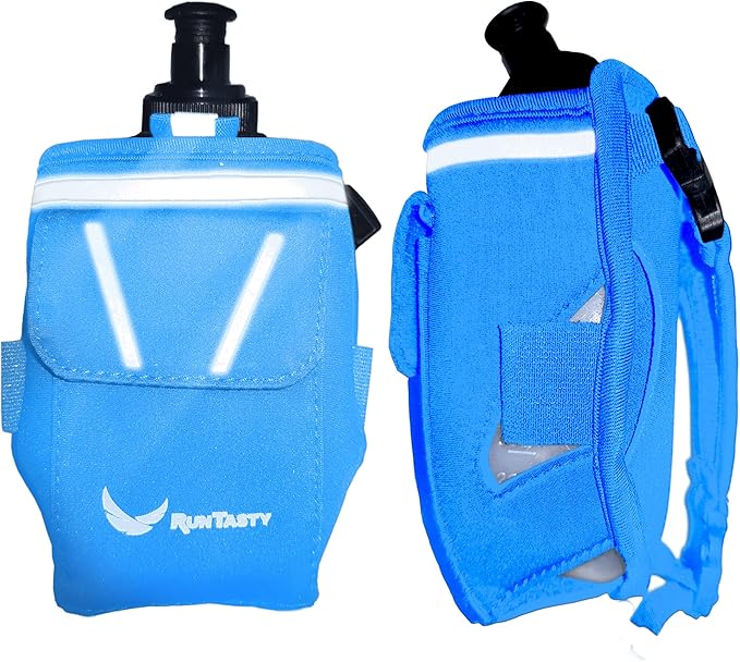 2-in-1 Running Fun – Handheld 12 Oz Water Bottle & Running Belt Add-On – No-Grip Design, Straps on Hand & Slides on Belt, Waterproof Pocket for Money, Keys, Gels – Maximize Time, Freedom & Health