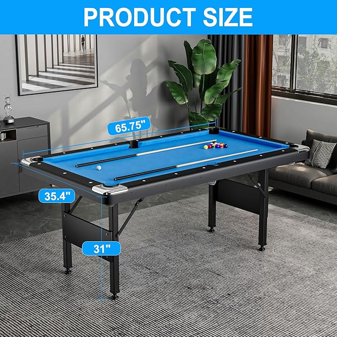 3 in 1 Billiard Table, 5.5 FT Folding Pool Table with Ping Pong Table and Dining Top, Multi Game Table Includes Billiard Accessories and Tennis Paddles for Family Game Room, Basements